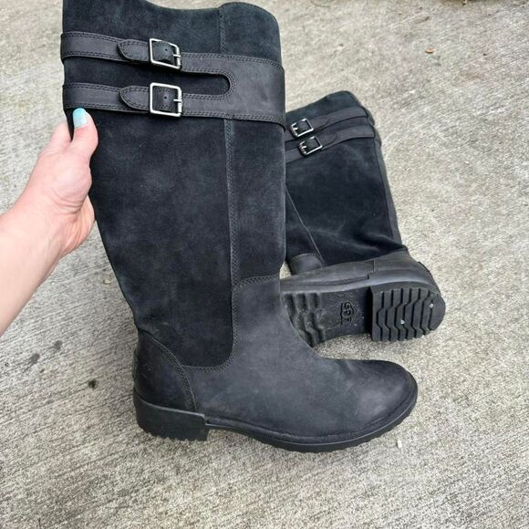 Ugg Zarina Boot Women's Size 8.5 Knee High Suede Black Buckle Lined Fairycore‎ - Picture 3 of 8